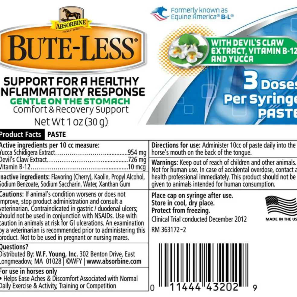 Absorbine Bute-Less Comfort & Recovery Supplement Paste for Horses (3 doses)