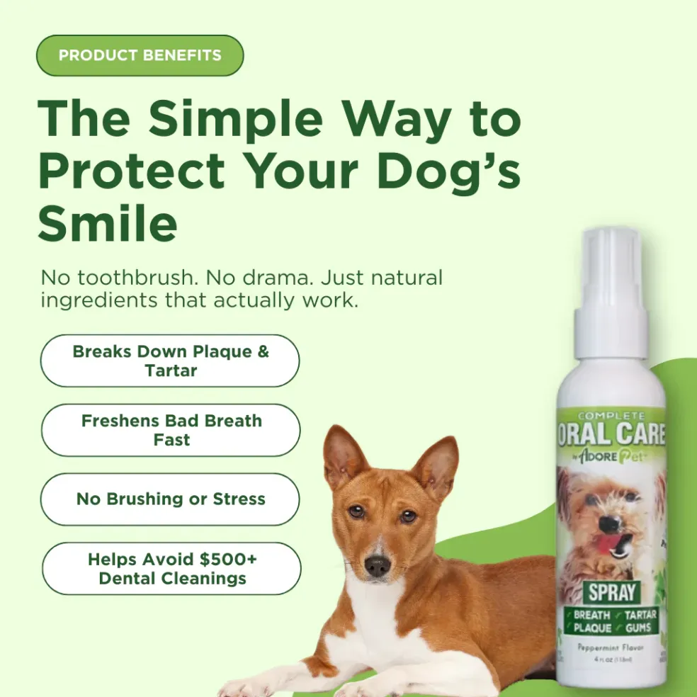 Adore Pet Complete Oral Care Spray Peppermint Flavor for Dogs & Cats, 4-oz