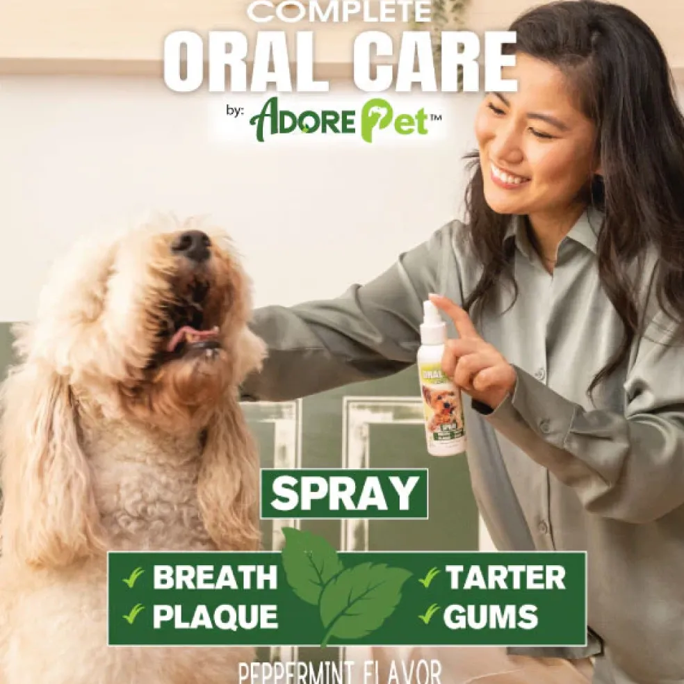 Adore Pet Complete Oral Care Spray Peppermint Flavor for Dogs & Cats, 4-oz
