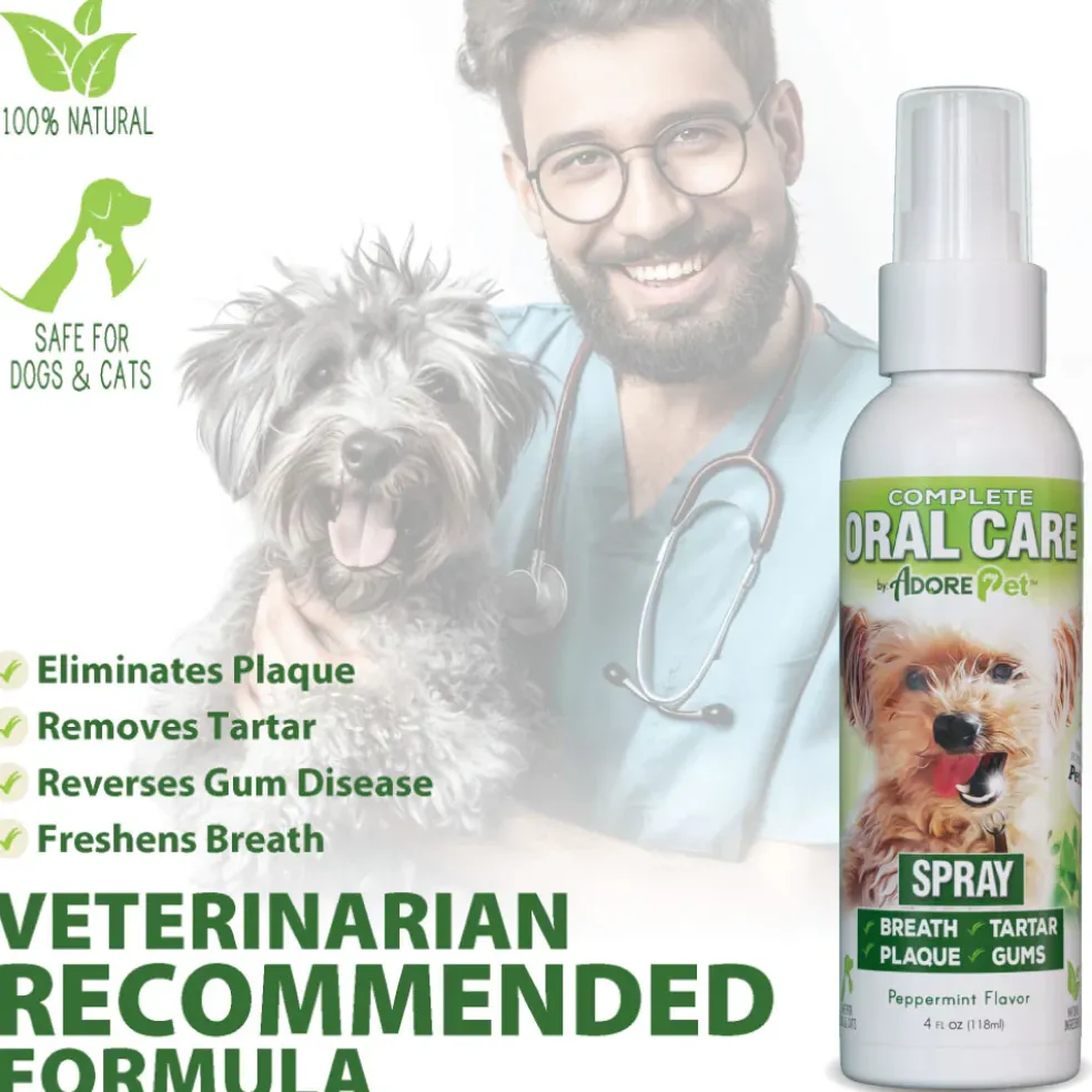 Adore Pet Complete Oral Care Spray Peppermint Flavor for Dogs & Cats, 4-oz