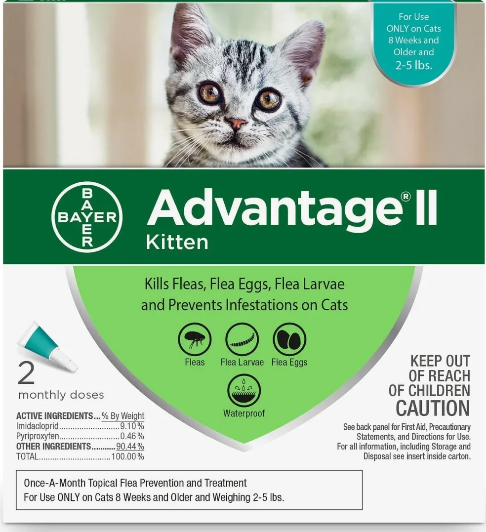 Advantage II Flea Control for Kittens 2-5 lbs (2 doses, 2 mos. supply) Teal Box