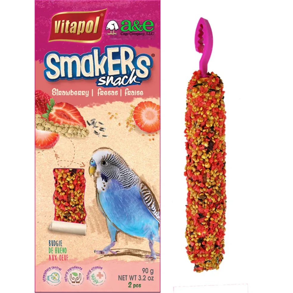 A & E Cages Smakers Snack Strawberry Treat Stick for Parakeets, 2-count