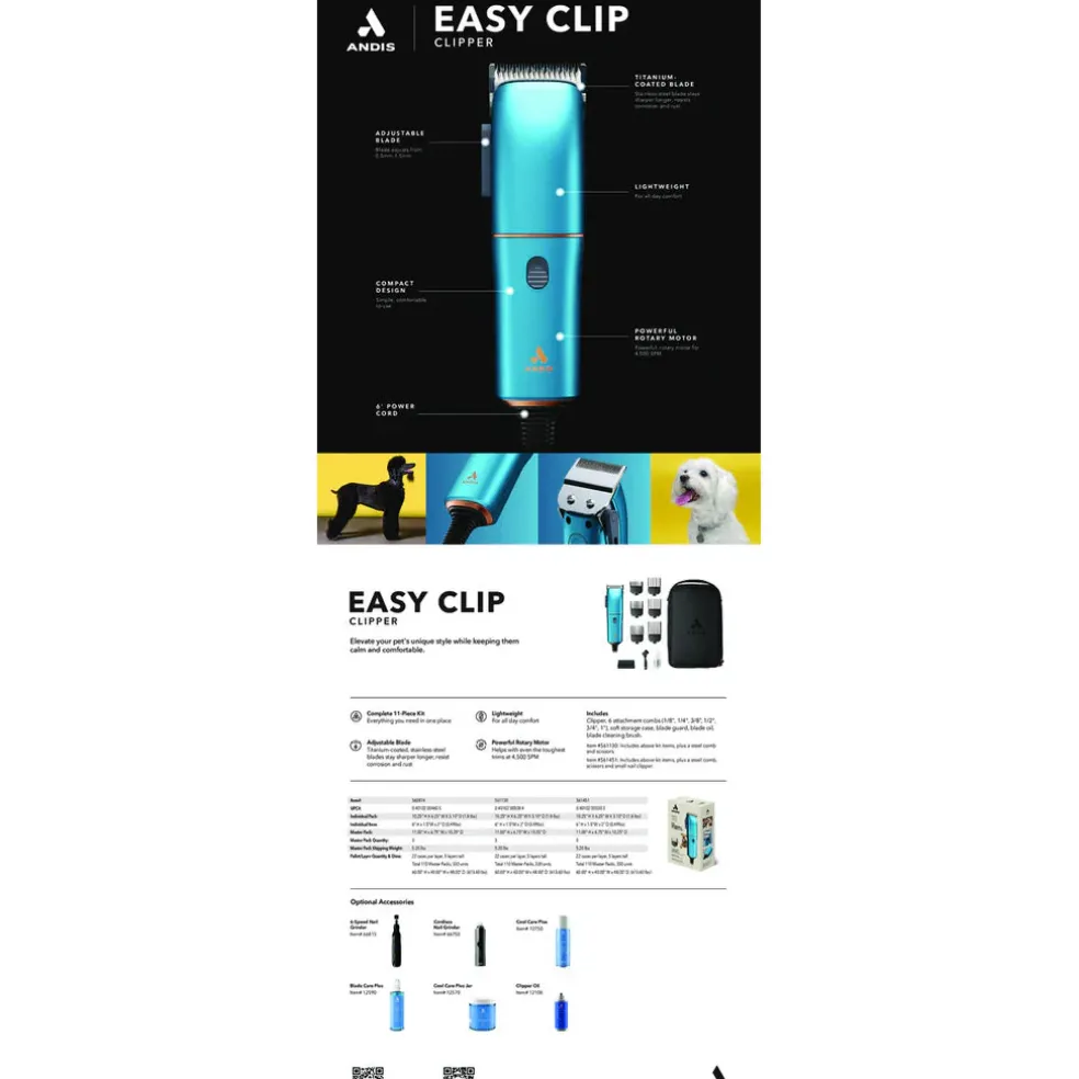 Andis Easy Clip Dog, Cat & Small Pet Corded Clipper, Blue
