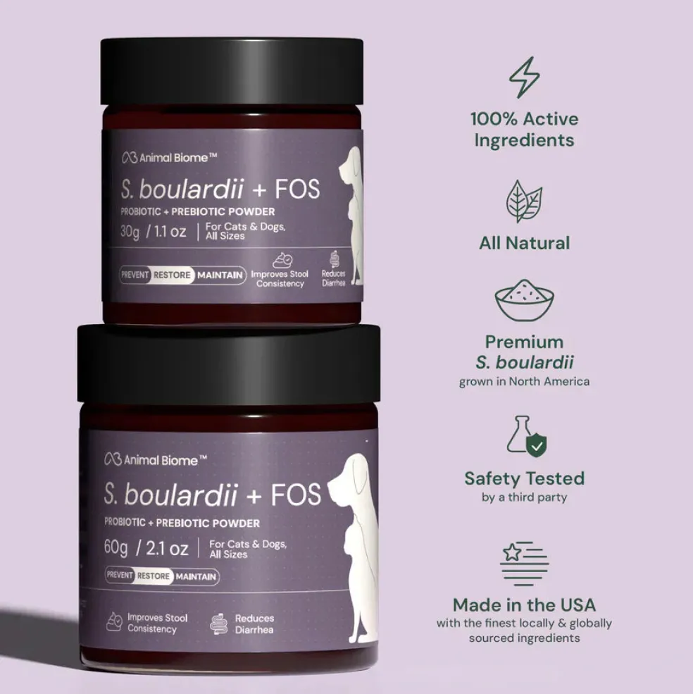Animal Biome S.boulardii + FOS Probiotic + Prebiotic Powder for Dogs & Cats