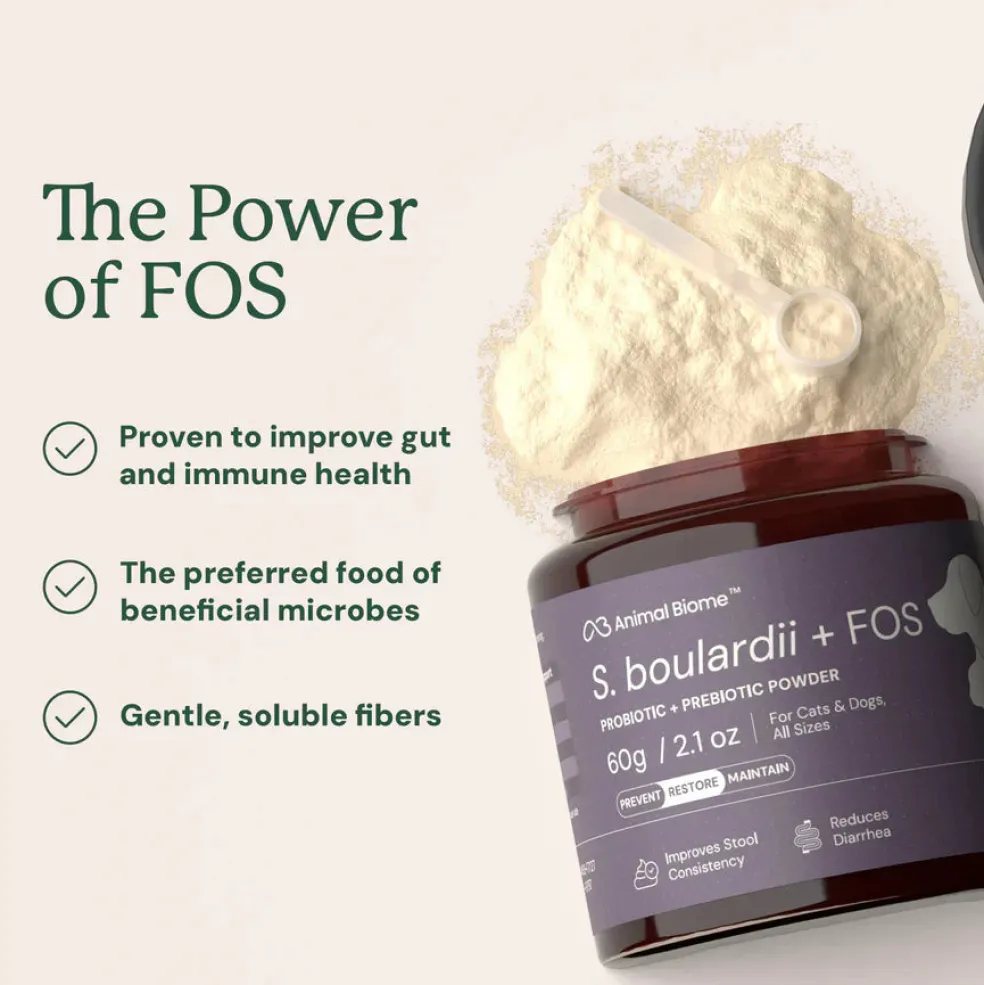 Animal Biome S.boulardii + FOS Probiotic + Prebiotic Powder for Dogs & Cats