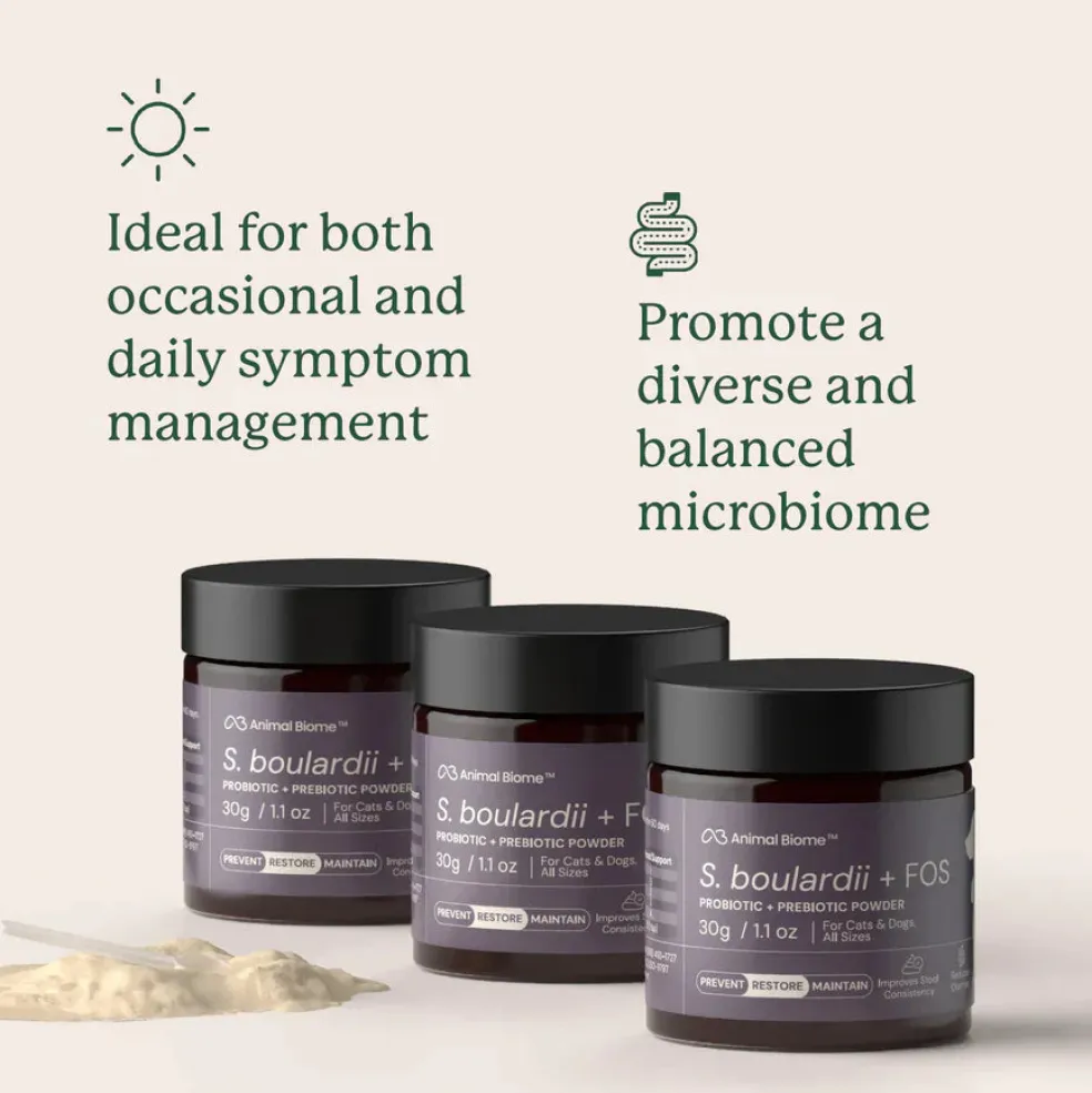 Animal Biome S.boulardii + FOS Probiotic + Prebiotic Powder for Dogs & Cats