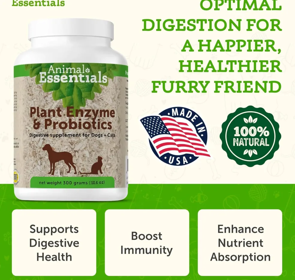 Animal Essentials Plant Enzyme & Probiotic Digestive Supplement Powder for Dogs & Cats