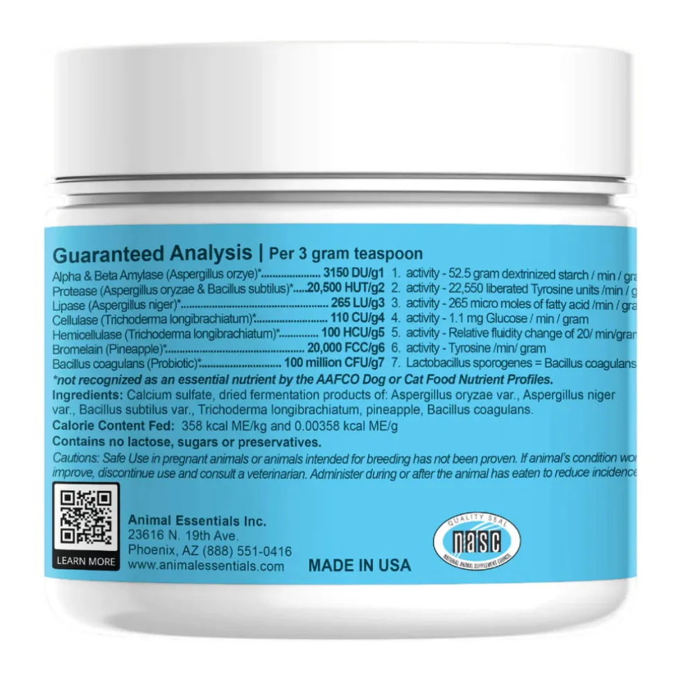 Animal Essentials Plant Enzyme & Probiotic Digestive Supplement Powder for Dogs & Cats