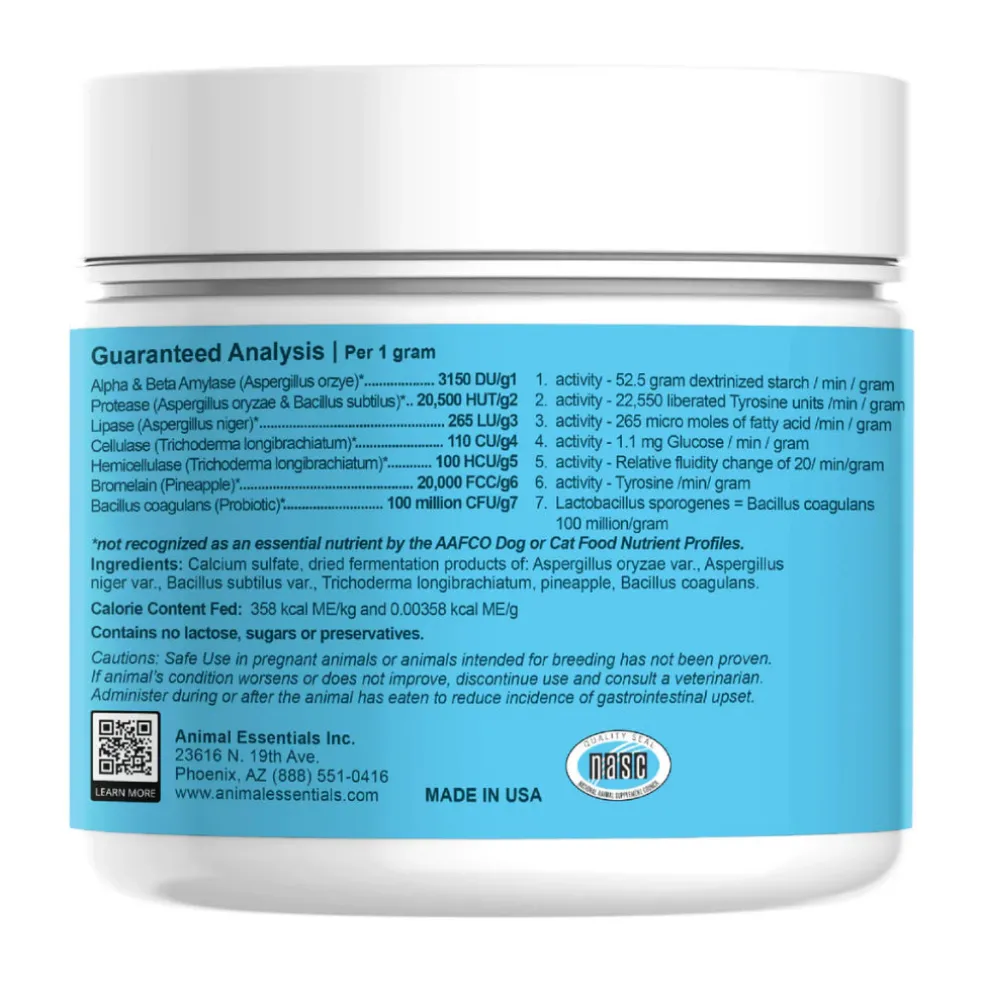 Animal Essentials Plant Enzyme & Probiotic Digestive Supplement Powder for Dogs & Cats