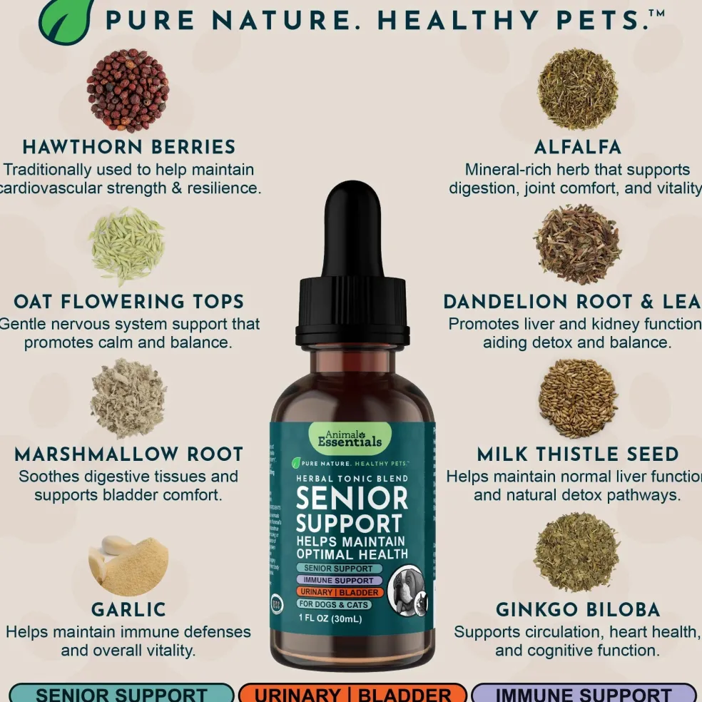 Animal Essentials Senior Support Herbal Tonic to Maintain Optimal Health for Dogs & Cats