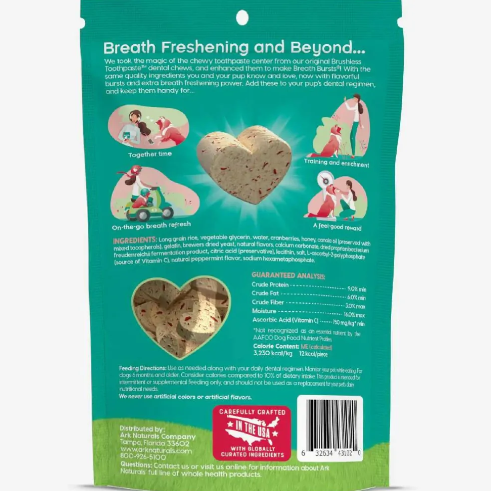 Ark Naturals Breath Bursts Brushless Toothpaste Peppermint Dog Treats for Small Dogs (4 oz)
