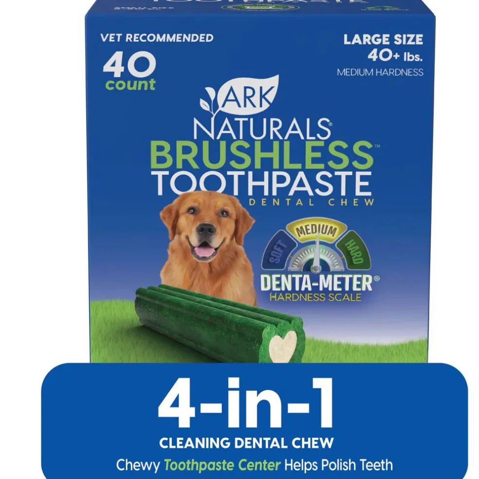 Ark Naturals Brushless Toothpaste Dental Chews 4-in-1 for Large Dogs, 40-count