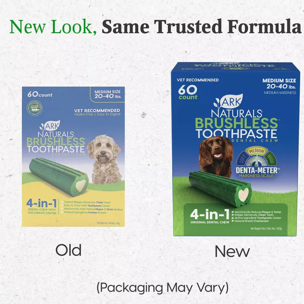 Ark Naturals Brushless Toothpaste Dental Chews 4-in-1 for Medium Dogs, 60-count