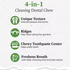 Ark Naturals Brushless Toothpaste Dental Chews 4-in-1 for Medium Dogs, 60-count