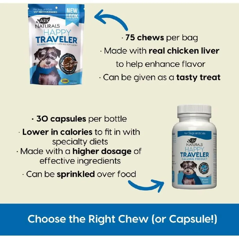 Ark Naturals Happy Traveler Soft Chews Calming Supplement for Dogs & Cats (75 ct)