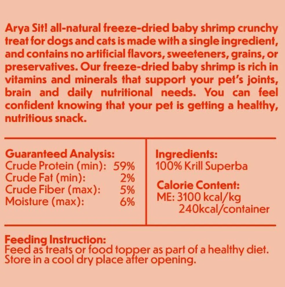 Arya Sit Freeze-Dried Baby Shrimp Treats for Dogs & Cats