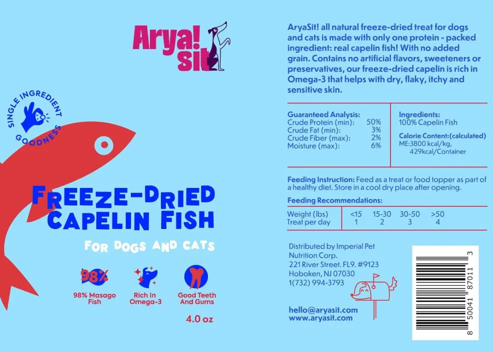 Arya Sit Freeze-Dried Capelin Treats for Dogs & Cats