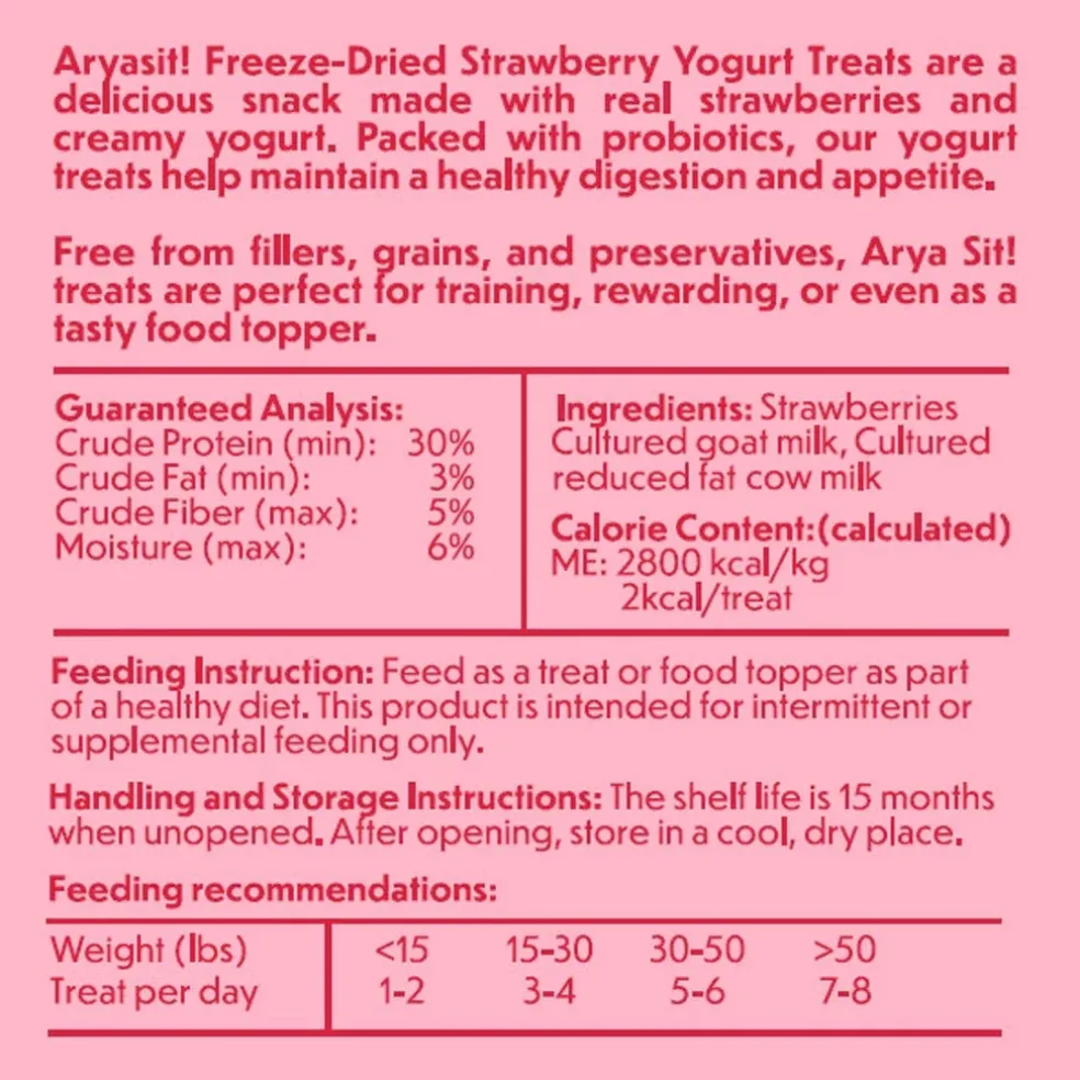 Arya Sit Freeze-Dried Strawberry Yogurt Treats for Dogs & Cats