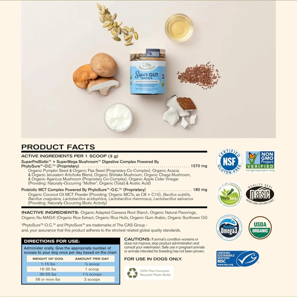 Badlands Ranch Super Gut Biotics Canine Health Supplement, 3.17-oz