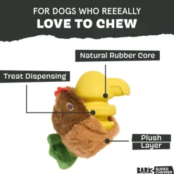 BARK Fowl Play 2-in-1 Plush Exterior with Tough Center Treat Dispensing Dog Chew Toy