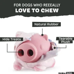 BARK Super Chewer Hambone 2-in-1 Plush Exterior with Tough Center Treat Dispensing Dog Chew Toy