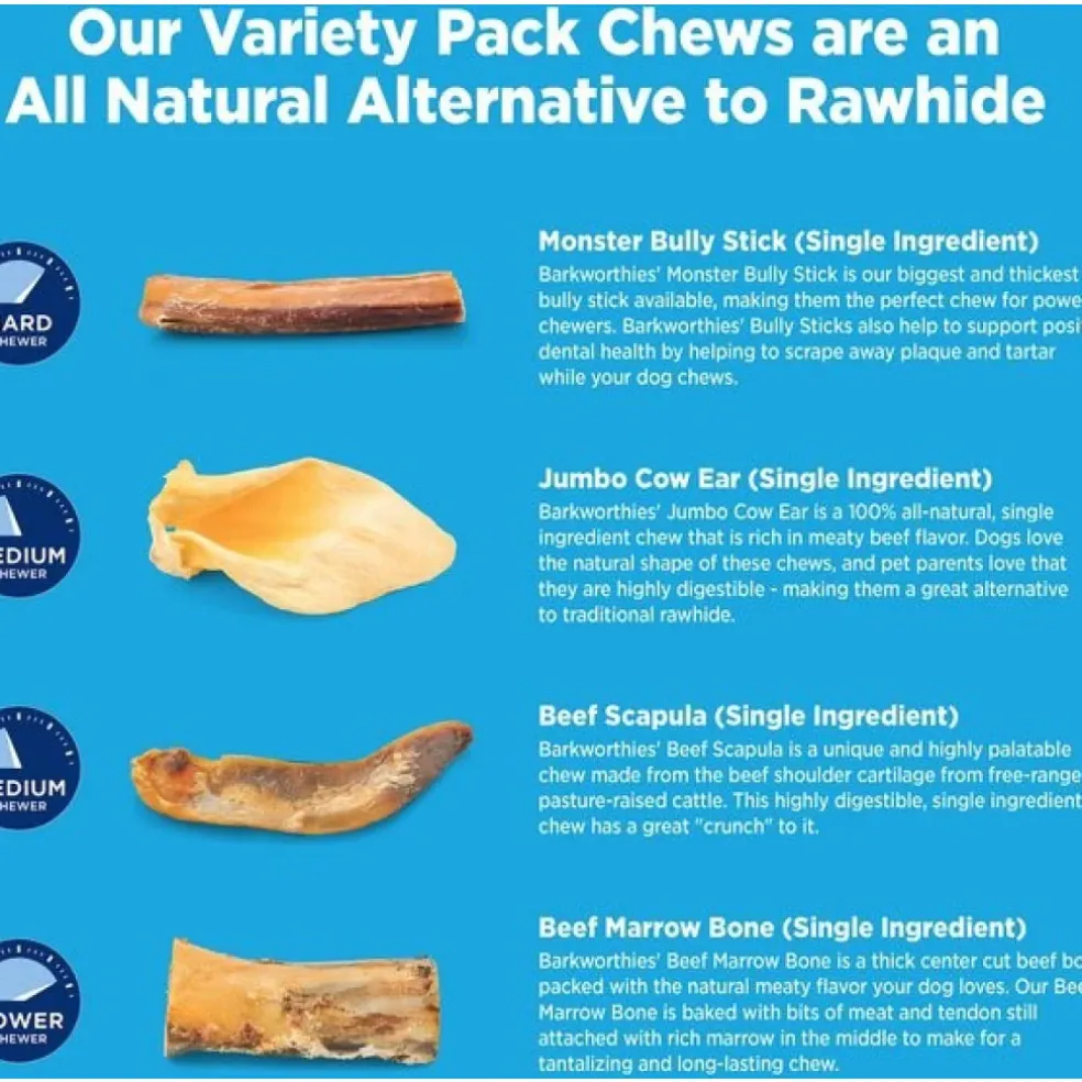 Barkworthies Large Breed Variety Pack Chews For Dog, 4 chews