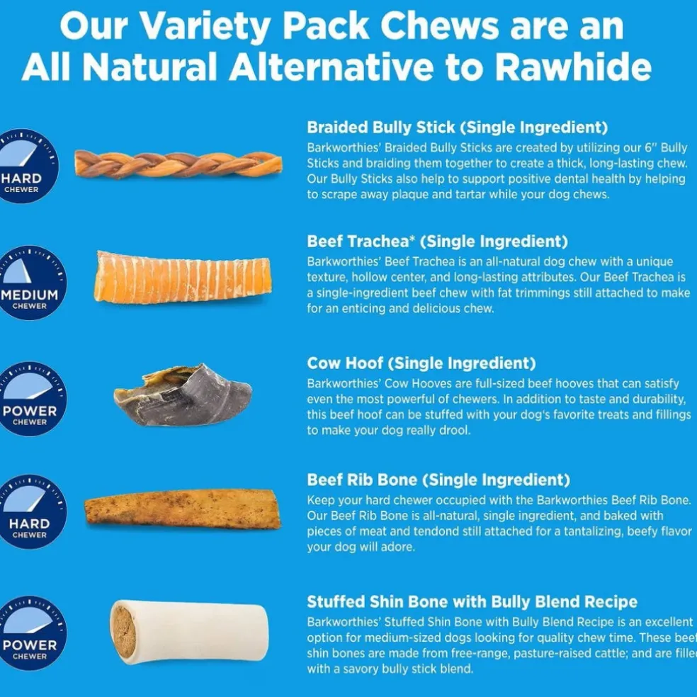 Barkworthies Medium Breed Variety Pack Dog Chews Treats for Dogs (5 chews)