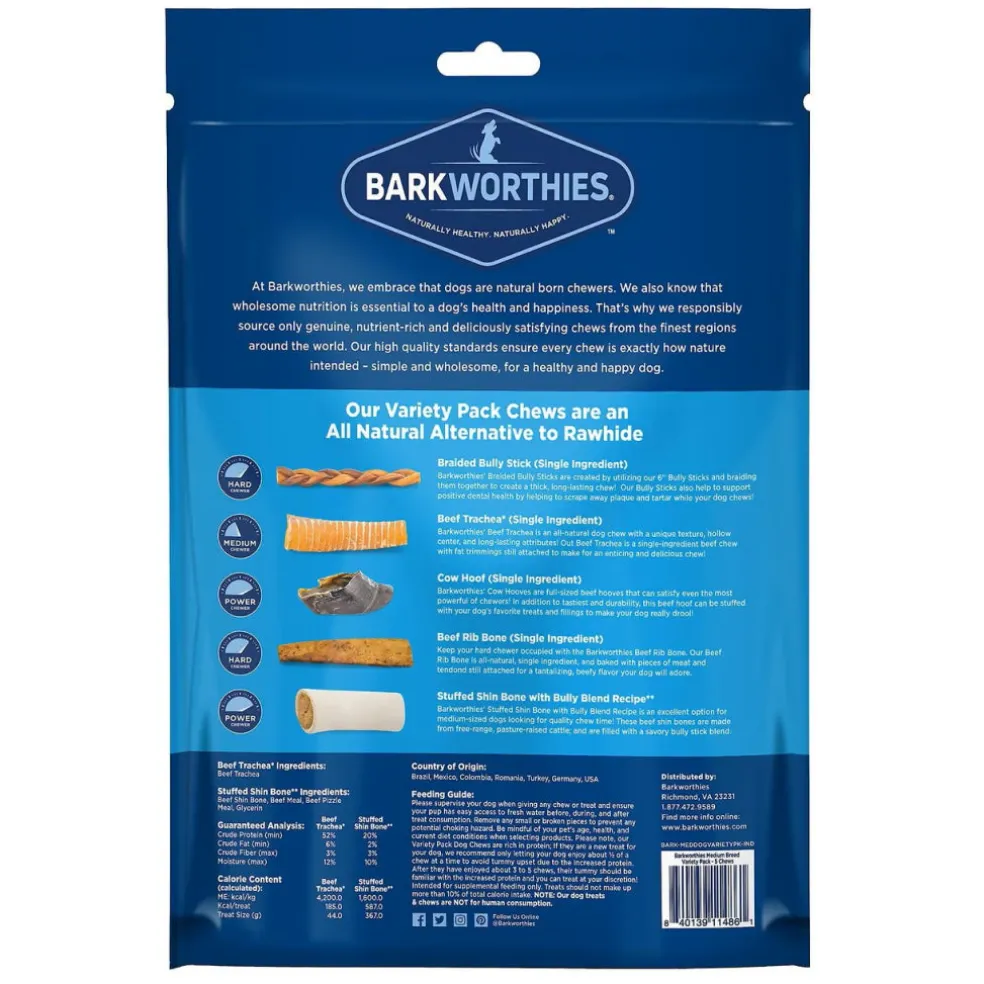 Barkworthies Medium Breed Variety Pack Dog Chews Treats for Dogs (5 chews)