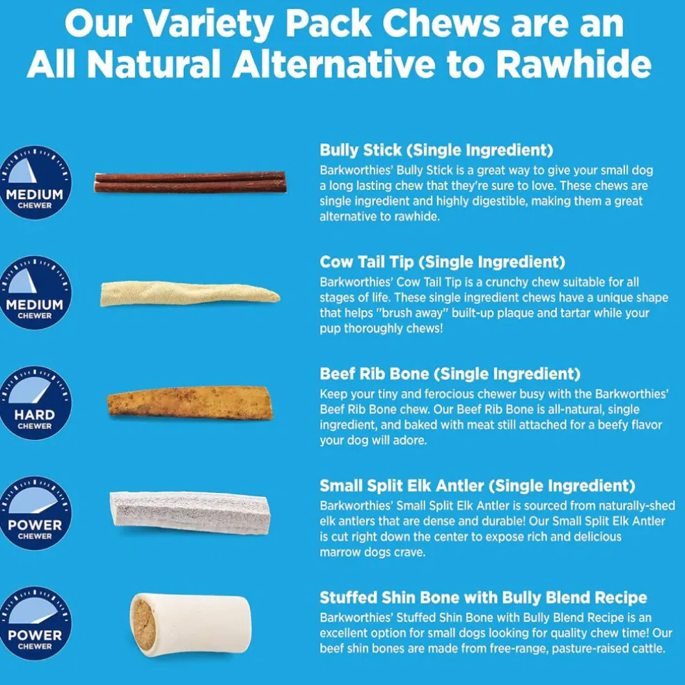 Barkworthies Small Breed Variety Pack Chews Treats For Dogs, 5 chews