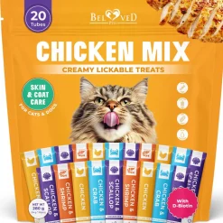 Beloved Pets Chicken Mix Creamy Lickable Treats Skin & Coat Care for Cats & Dogs, 20-count