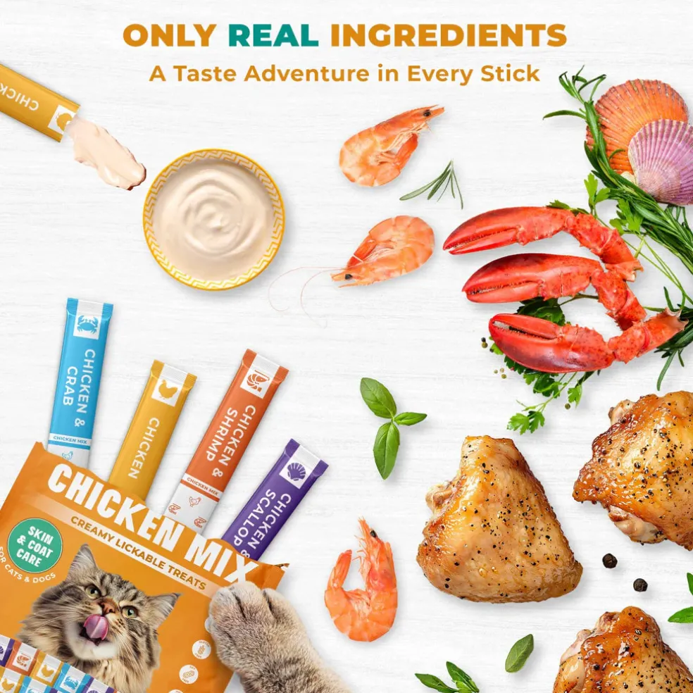 Beloved Pets Chicken Mix Creamy Lickable Treats Skin & Coat Care for Cats & Dogs, 20-count