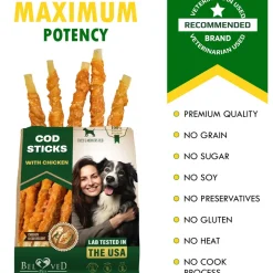 Beloved Pets Cod Sticks with Chicken Dog Chew Treats, 10-oz