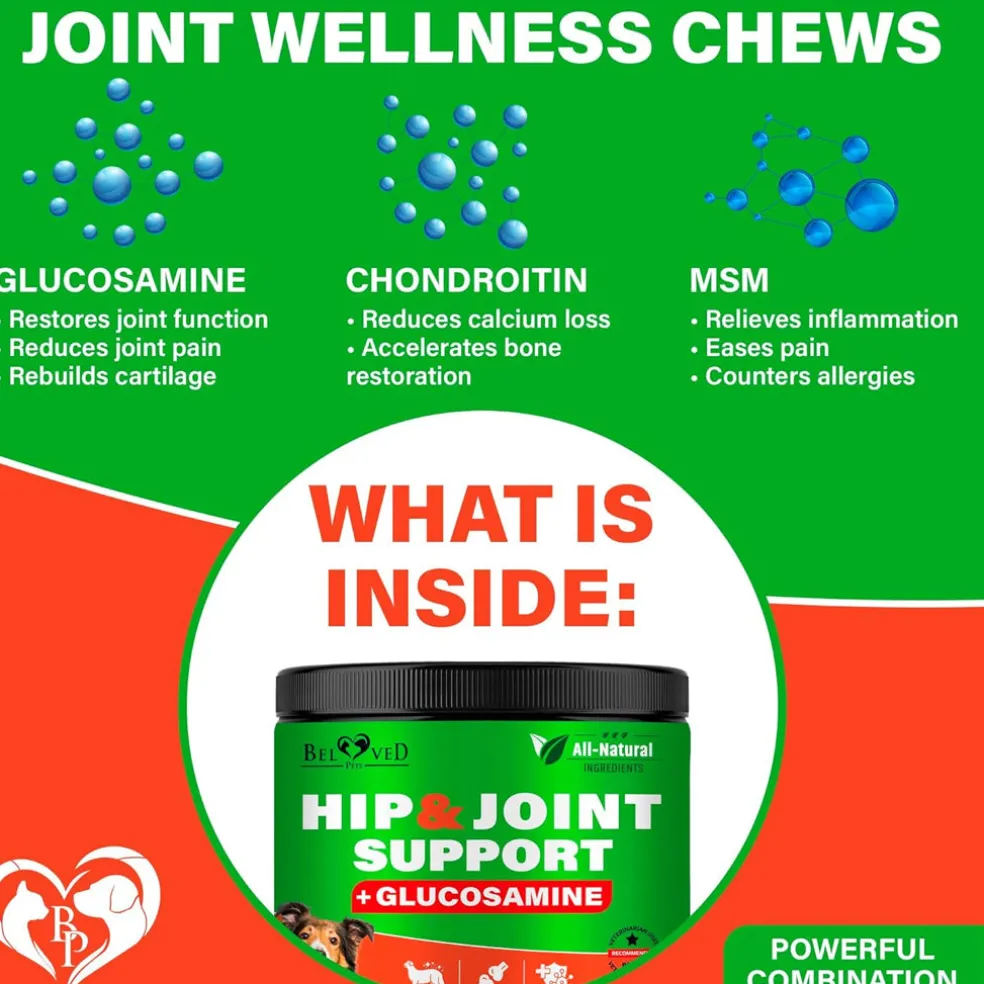 Beloved Pets Glucosamine Bacon Flavored Chews Hip & Joint Support Supplement for Dogs, 10-oz
