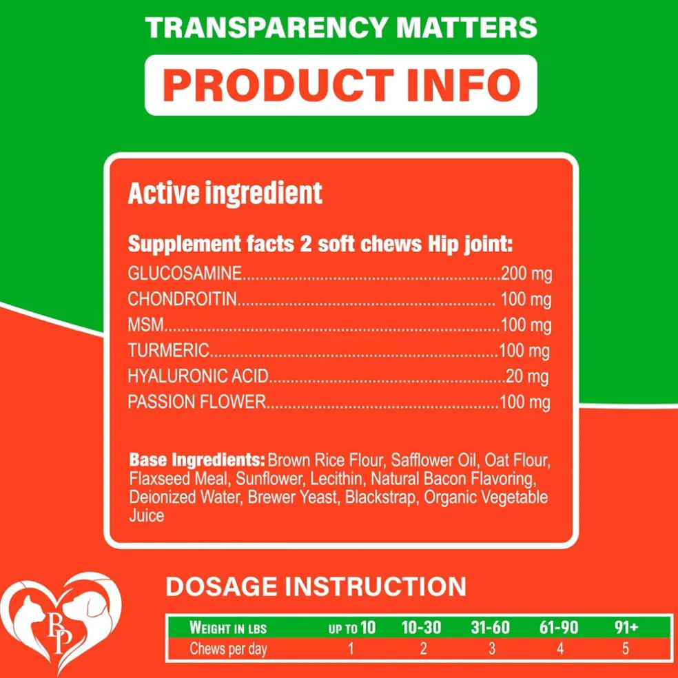 Beloved Pets Glucosamine Bacon Flavored Chews Hip & Joint Support Supplement for Dogs, 10-oz