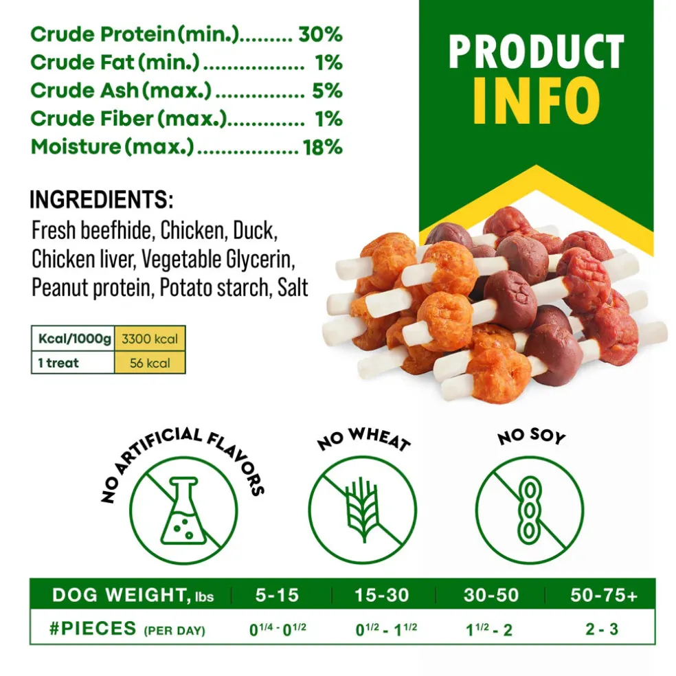 Beloved Pets Kabob with Digestible Sticks, Chicken, Duck & Liver Flavor Dog Treats, 10.6-oz