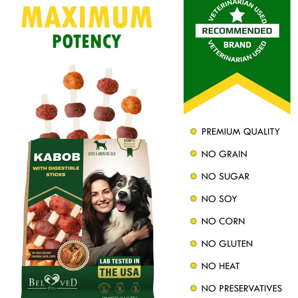 Beloved Pets Kabob with Digestible Sticks, Chicken, Duck & Liver Flavor Dog Treats, 10.6-oz