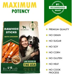 Beloved Pets Rawhide Sticks with Chicken Dog Chew Treats, 10.6-oz