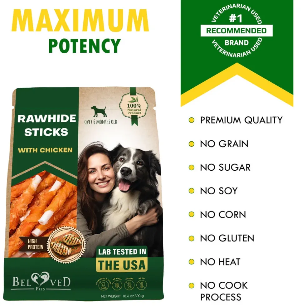 Beloved Pets Rawhide Sticks with Chicken Dog Chew Treats, 10.6-oz