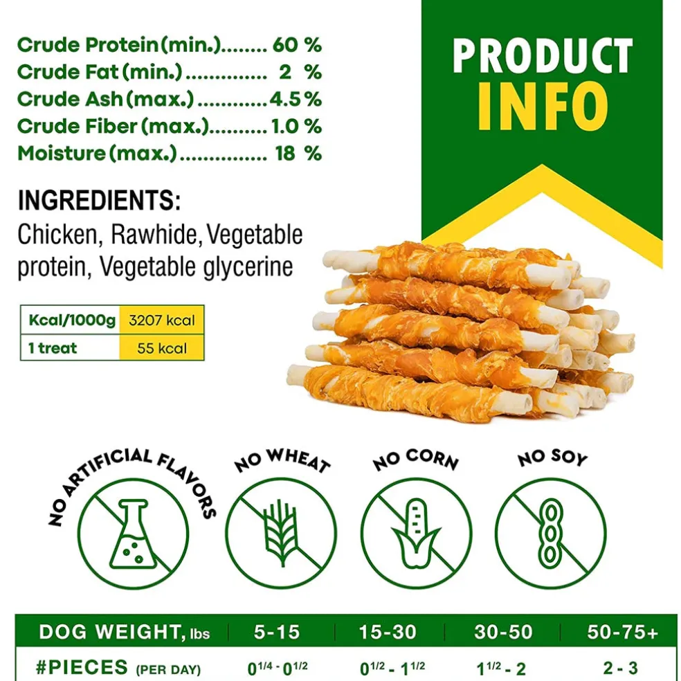 Beloved Pets Rawhide Sticks with Chicken Dog Chew Treats, 10.6-oz