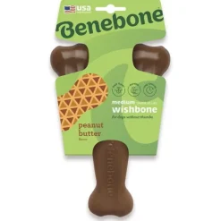 Benebone Peanut Butter Flavor Wishbone Durable Chew Toy for Dogs