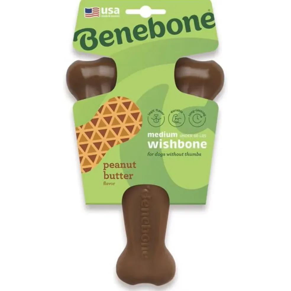 Benebone Peanut Butter Flavor Wishbone Durable Chew Toy for Dogs