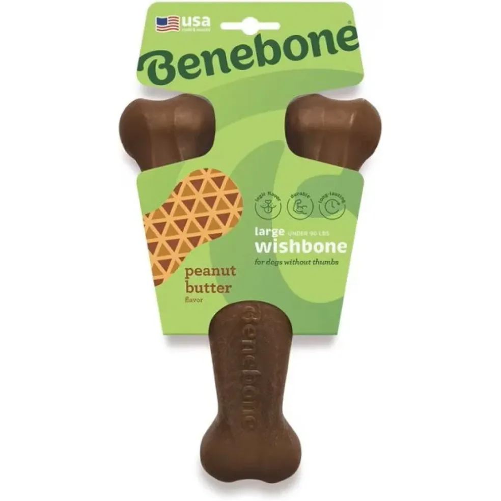 Benebone Peanut Butter Flavor Wishbone Durable Chew Toy for Dogs