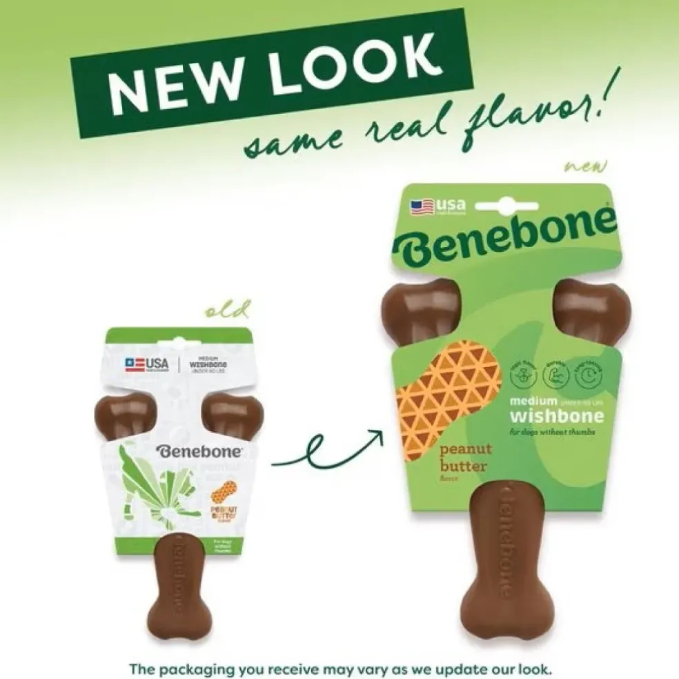 Benebone Peanut Butter Flavor Wishbone Durable Chew Toy for Dogs