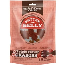 Better Belly Rawhide Triple Flavor Salmon (Venison & Lamb Kabob) Treats For Dog 18 pack