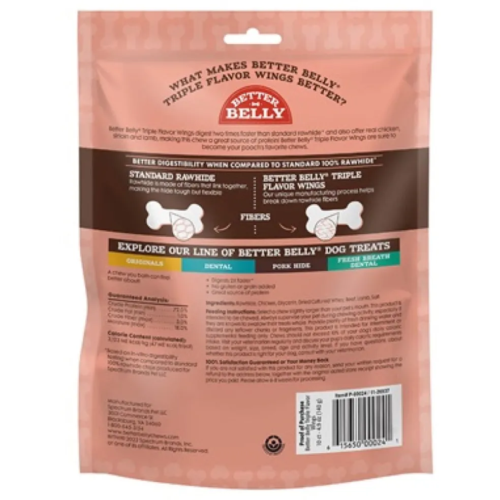 Better Belly Rawhide Triple Flavor Wings (Chicken, Sirloin & Lamb)- 10 pack