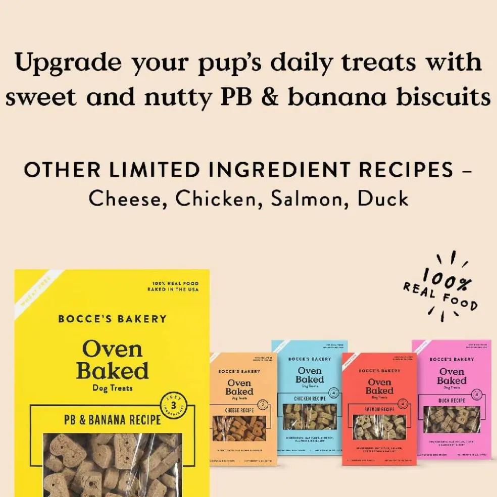 Bocce's Bakery Basics Peanut Butter & Banana Crunchy Biscuits For Dogs (14 oz)