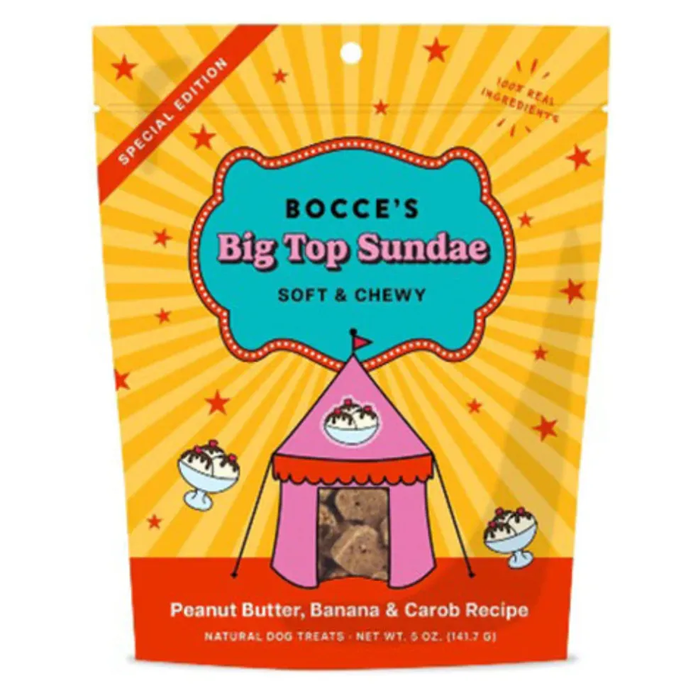 Bocce's Bakery Big Top Sundae Peanut Butter, Banana & Carob Soft & Chewy Dog Treats (6 oz)