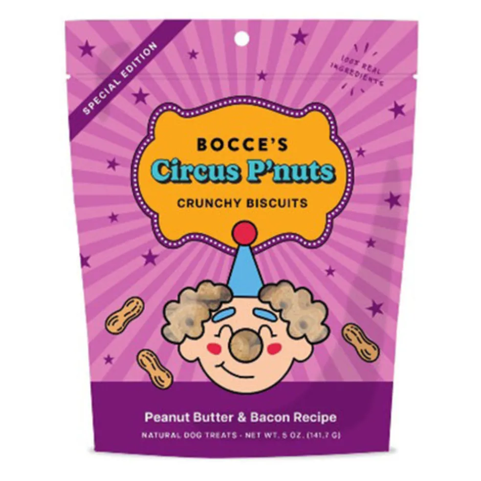 Bocce's Bakery Circus P'nuts Peanut Butter & Bacon Crunchy Biscuit Dog Treats (6 oz)