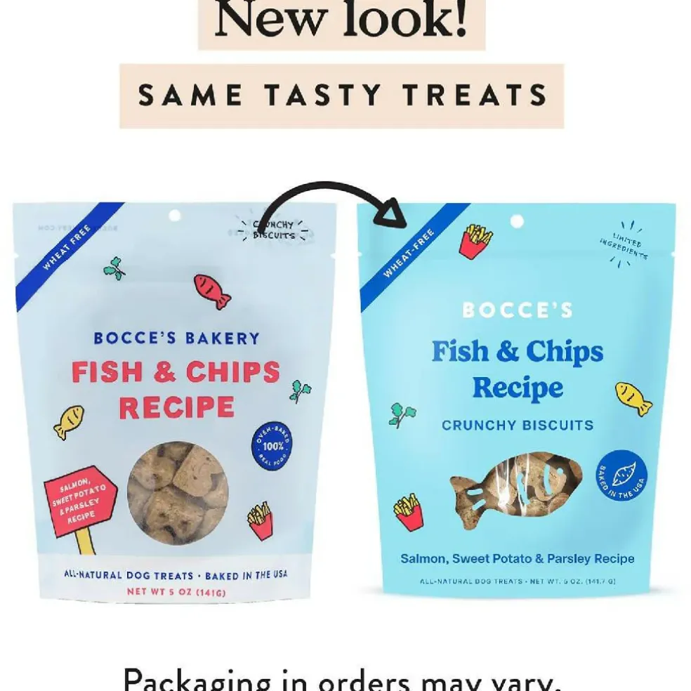 Bocce's Bakery Fish & Chips Crunchy Biscuits Dog Treats (5 oz)