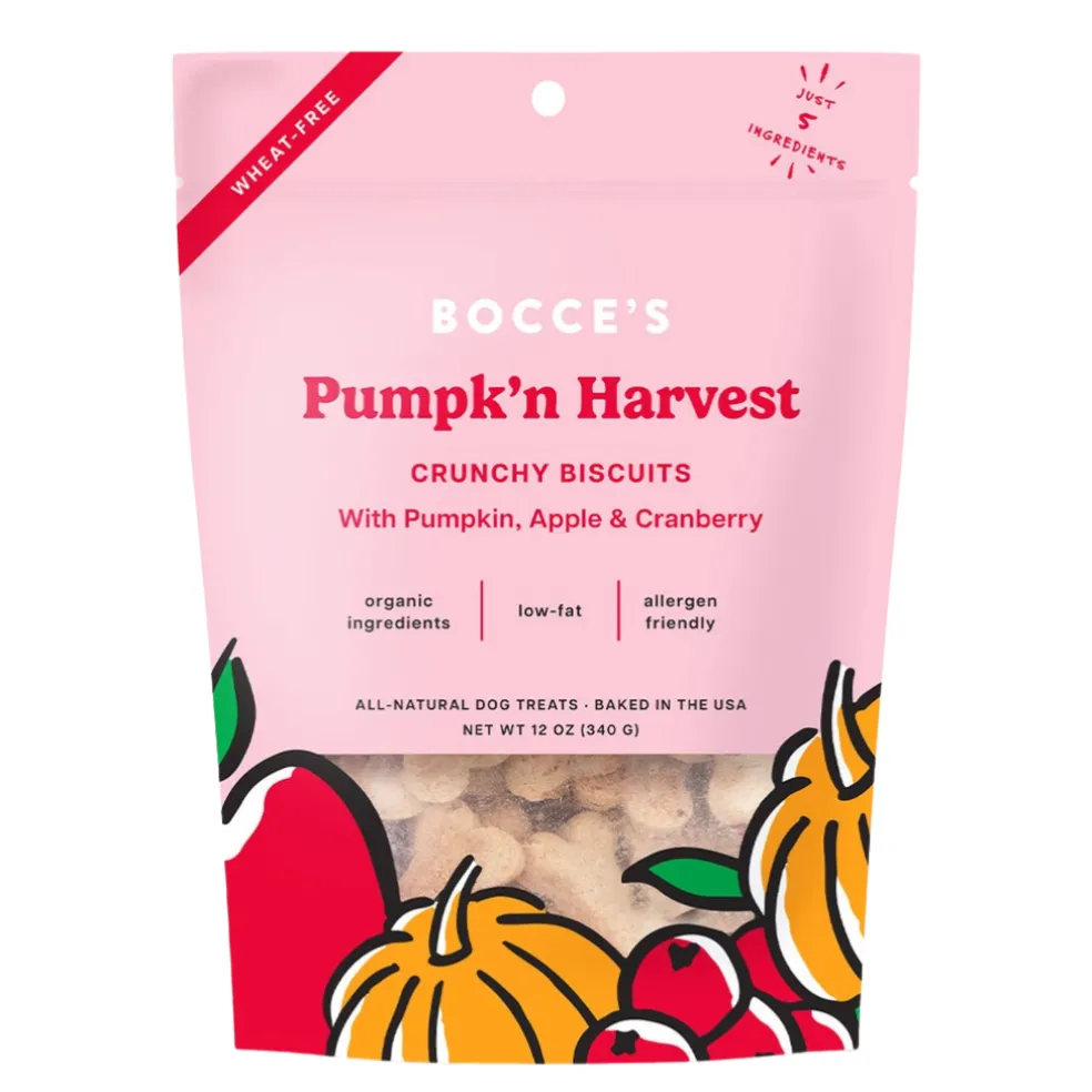 Bocce's Bakery Pumpk'n Harvest Pumpkin, Apple, & Cranberry Crunchy Biscuit Dog Treats (12 oz)